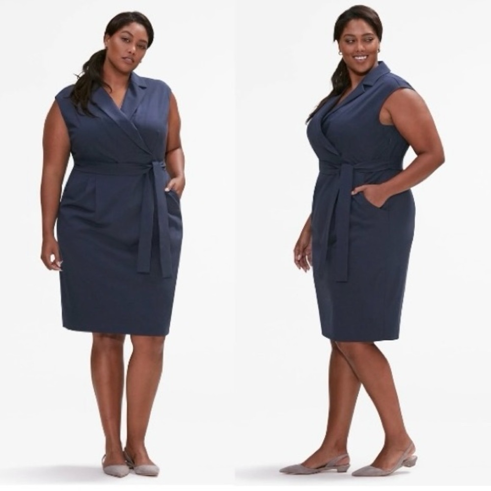 MM Lafleur Navy Catherine Dress Collared Midi Size 14 - Picture 3 of 16